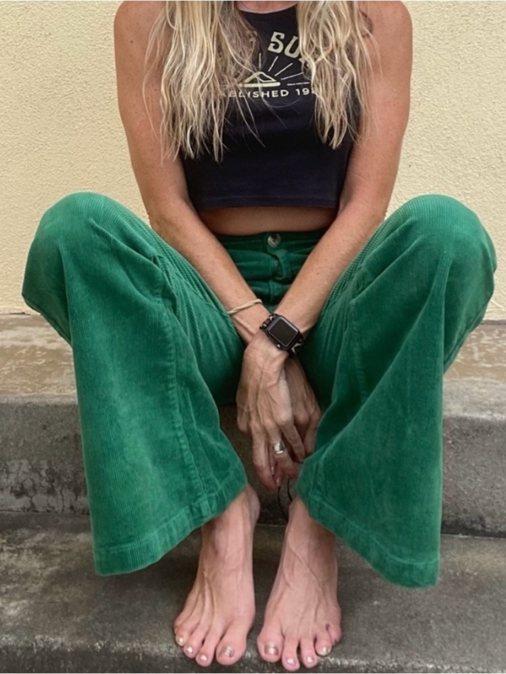 Women's Green Corduroy Flared Pants